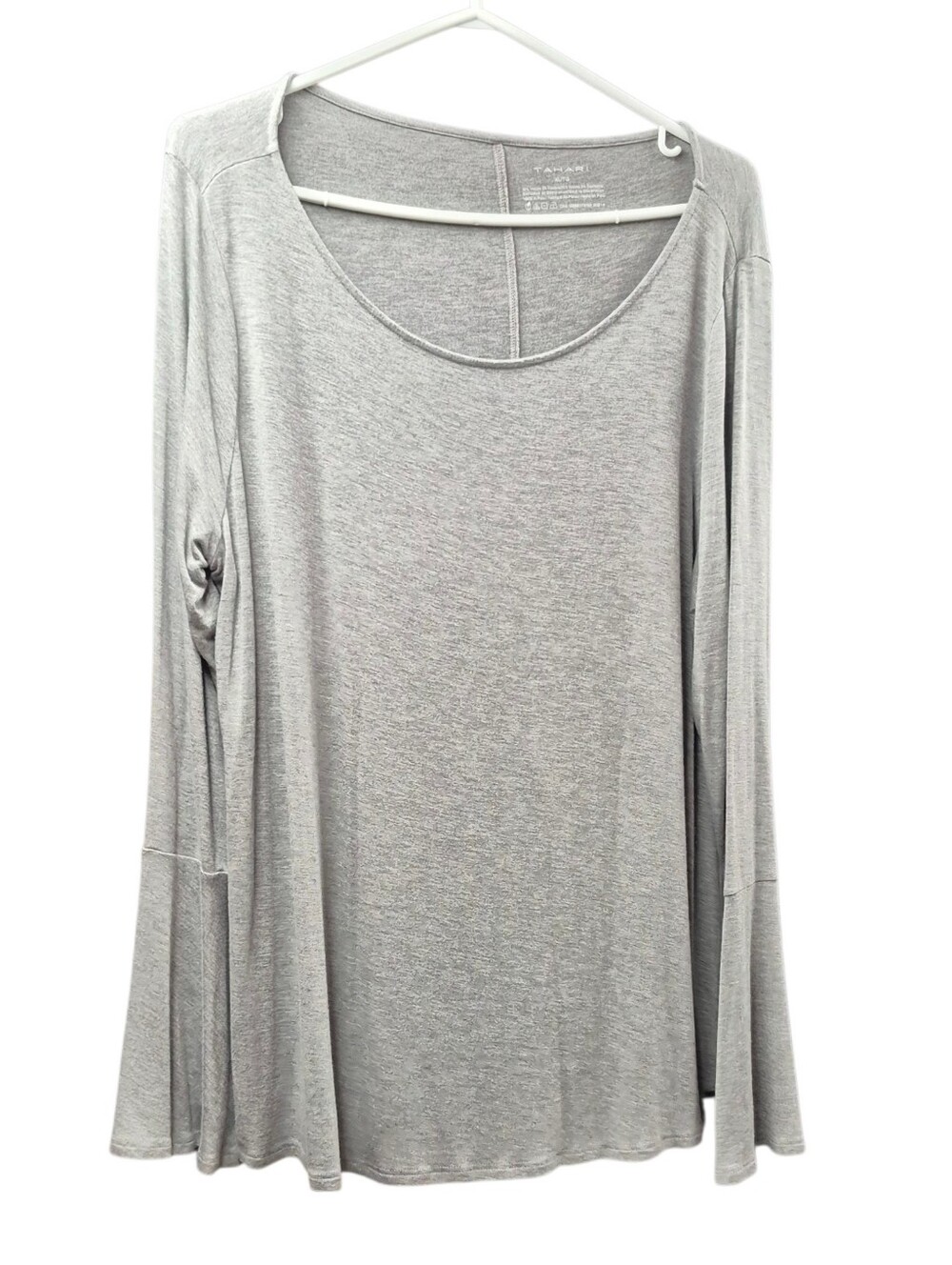 Tahari Long Bell Sleeve Scoop Neck Top Women's XL Grey Neutral Casual